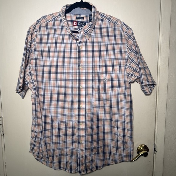 Chaps Other - Chaps Ralph Lauren Men's Short Sleeve Button-Down Shirt Madras Plaid, Blue XL
